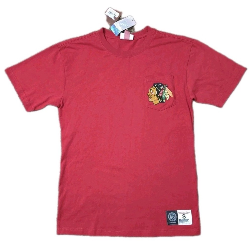 NEW Chicago Blackhawks Mitchell & Ness Pocket T-Shirt Mens Small‎ Red NHL